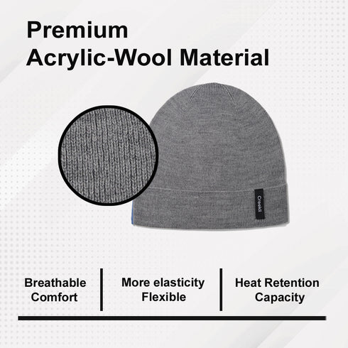 Cuffed Wool Winter Beanie – Unisex Skull Cap for Cold Weather - Grey Melange