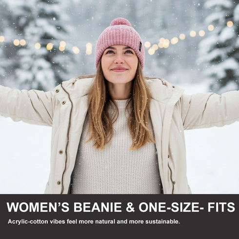 Women’s Winter Beanie Hat – Soft Knit with Pom Pom - Off White