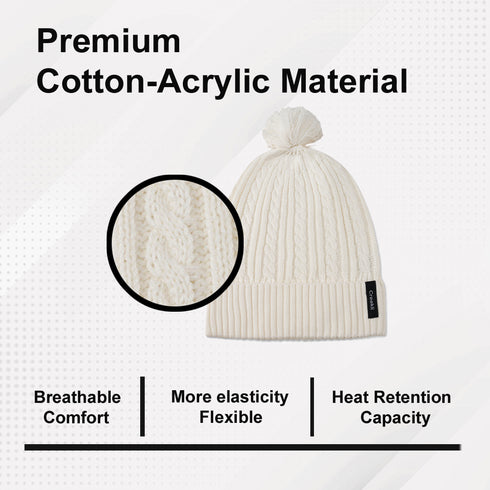 Women’s Winter Beanie Hat – Soft Knit with Pom Pom - Off White