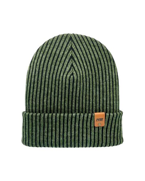 HAAKWEAR Cuffed Wide Ribbed Striped Beanie / Hat, Black / Green, Limited Edition - Made in USA