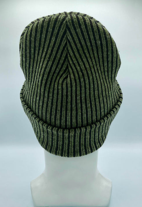 HAAKWEAR Cuffed Wide Ribbed Striped Beanie / Hat, Black / Green, Limited Edition - Made in USA