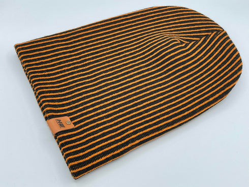 HAAKWEAR Cuffed Wide Ribbed Striped Beanie / Hat, Black / Orange, Limited Edition - Made in USA