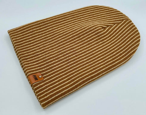 HAAKWEAR Cuffed Wide Ribbed Striped Beanie / Hat, Brown / Beige, Limited Edition - Made in USA