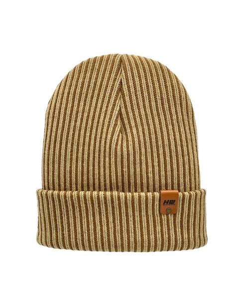 HAAKWEAR Cuffed Wide Ribbed Striped Beanie / Hat, Brown / Beige, Limited Edition - Made in USA