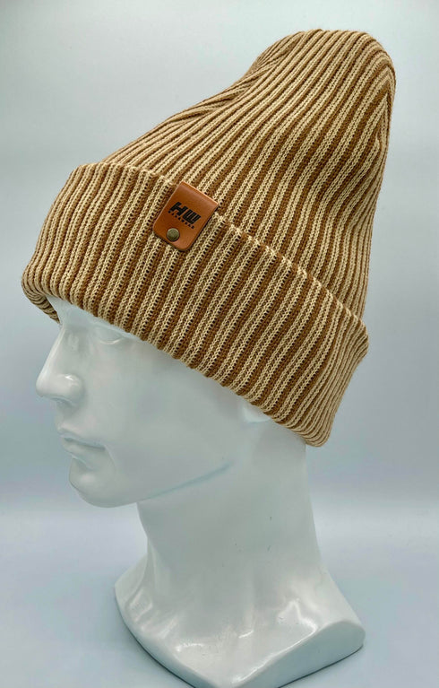 HAAKWEAR Cuffed Wide Ribbed Striped Beanie / Hat, Brown / Beige, Limited Edition - Made in USA