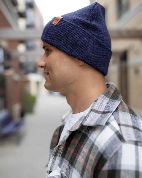 HAAKWEAR Denim Blue Knit Beanie - Cuffed Classic Hat, Made in USA