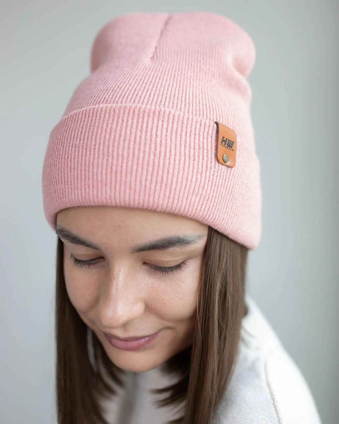 HAAKWEAR Pearl Pink Beanie - Knit Cuffed Classic Hat Made in USA