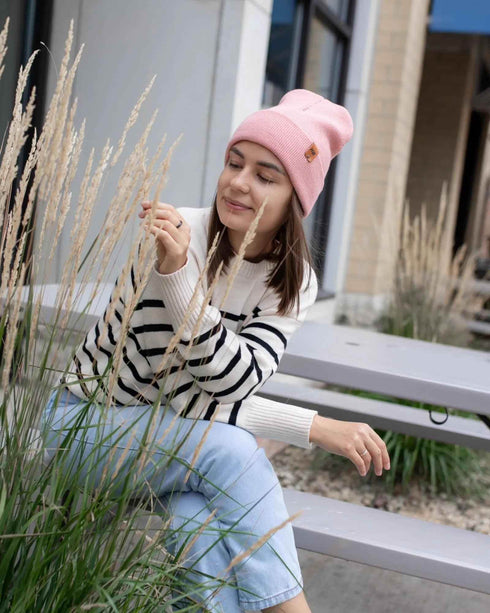 HAAKWEAR Pearl Pink Beanie - Knit Cuffed Classic Hat Made in USA