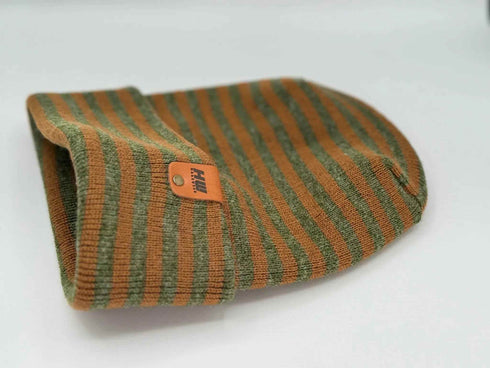 HAAKWEAR H Stitch RORO Cuffed Beanie (Patent Pending Design) Brown / Green, Made in USA