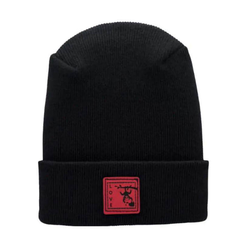 Haakwear Exclusive Love-Inspired H-Stitch Beanie – Limited Edition Black Hat with Love Monkey