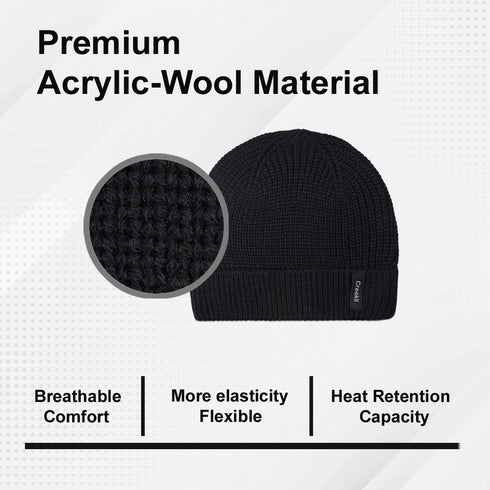 Cuffed Wool Winter Hats – Knitted Unisex Beanies for Men and Women - Black