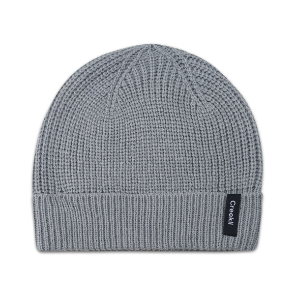 Cuffed Wool Winter Hats – Knitted Unisex Beanies for Men and Women - Grey Melange