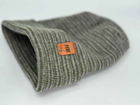 H-Stitch Contrast Cuffed Beanie – Gray/Green | Made in USA | Trending Designer Winter Hat 2025
