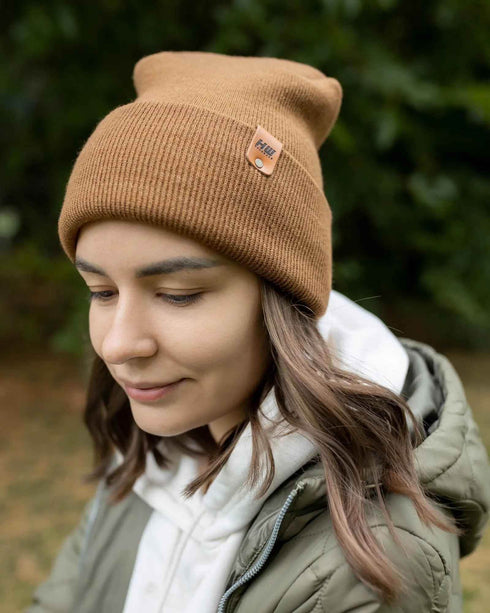 NEW HAAKWEAR H-Stitch Cuffed Beanie - Patented Design, Made in USA - Camel Brown