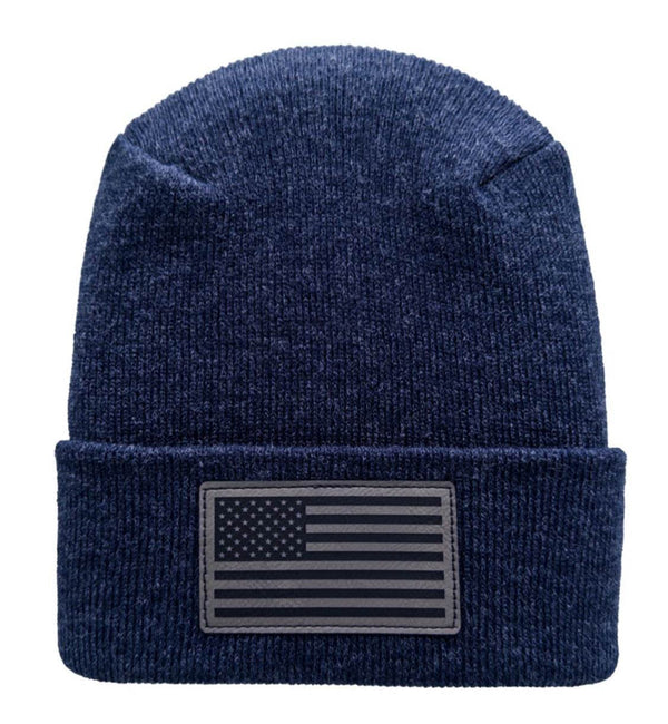 American Flag Beanie - H-Stitch Circular Knit Cuffed Beanie - Patented Design and Made in USA